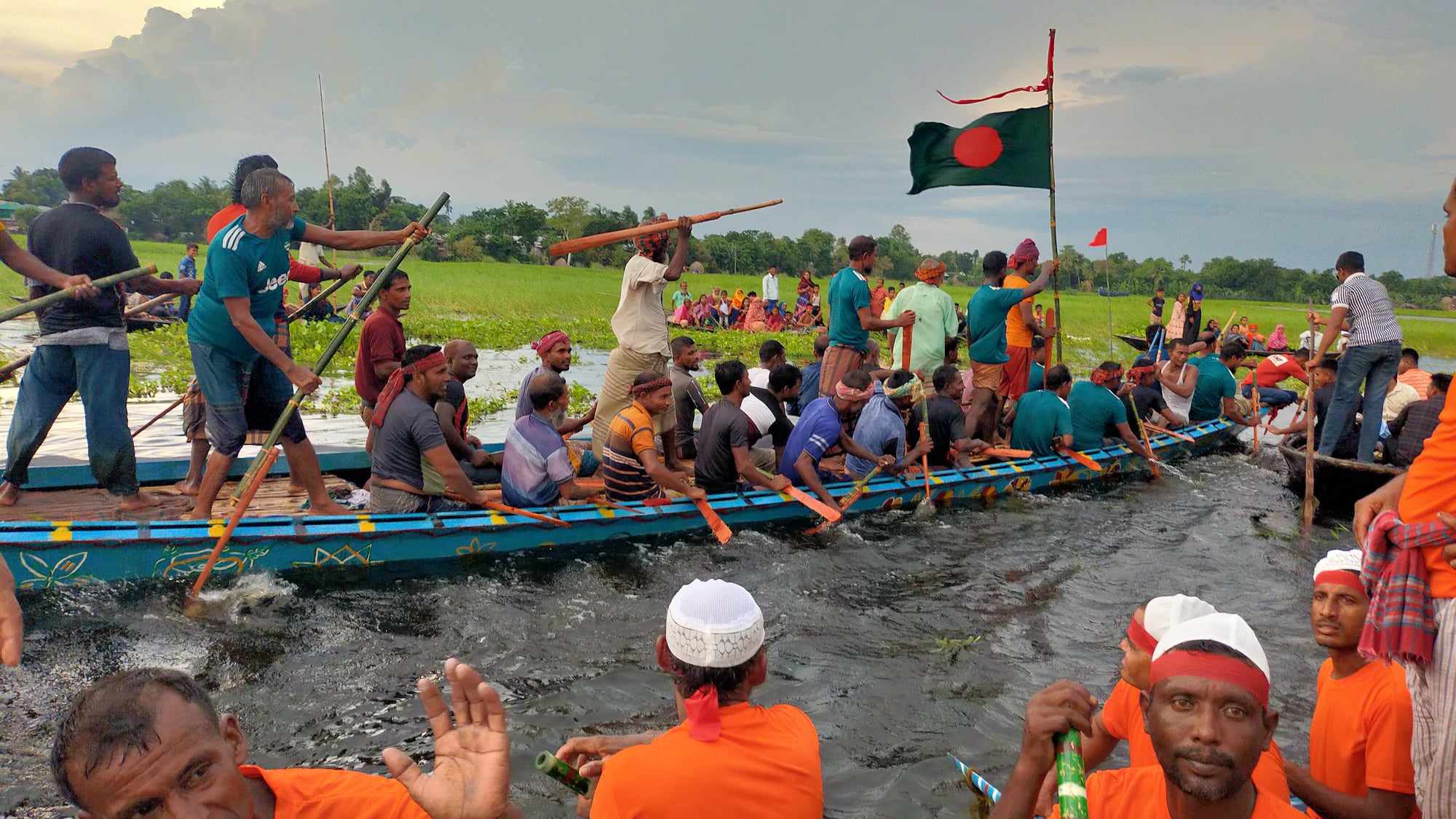 কচুগাড়ী বিলে নৌকা বাইচ দেখতে মানুষের ঢল